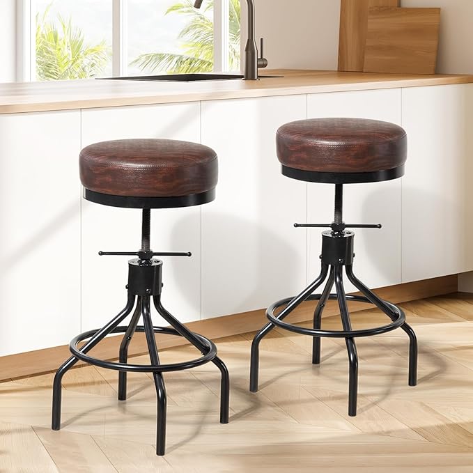 Counter Height Bar Stools Set of 3 Adjustable Swivel Barstools Industrial - Image 2