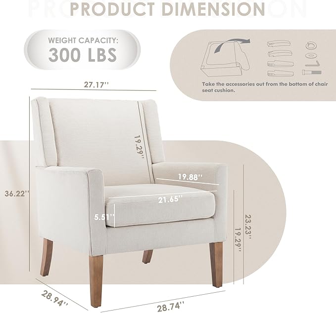 COLAMY Modern Wingback Living Room Chair, Upholstered Fabric Accent Armchair - Image 2