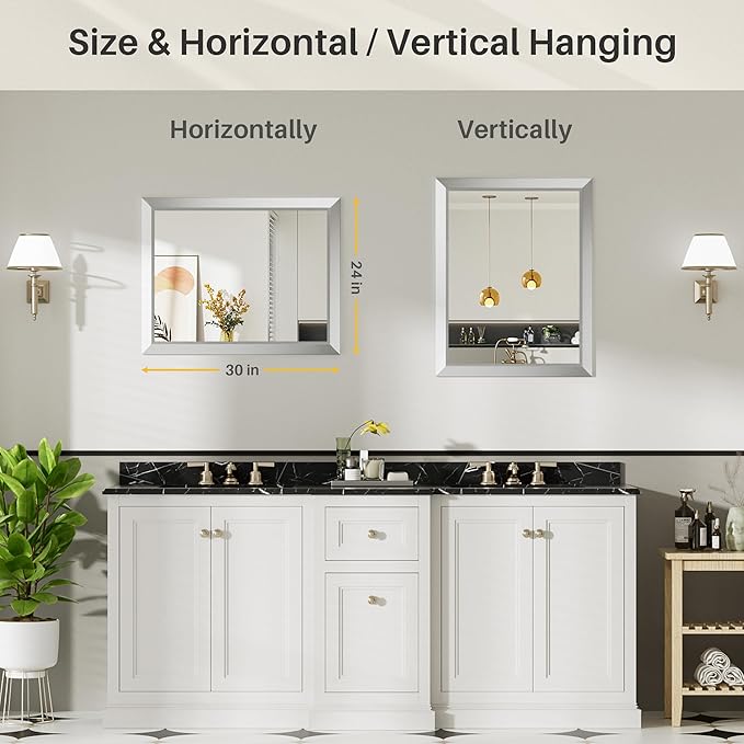 24x30 Inch Silver Bathroom Mirror - Image 6