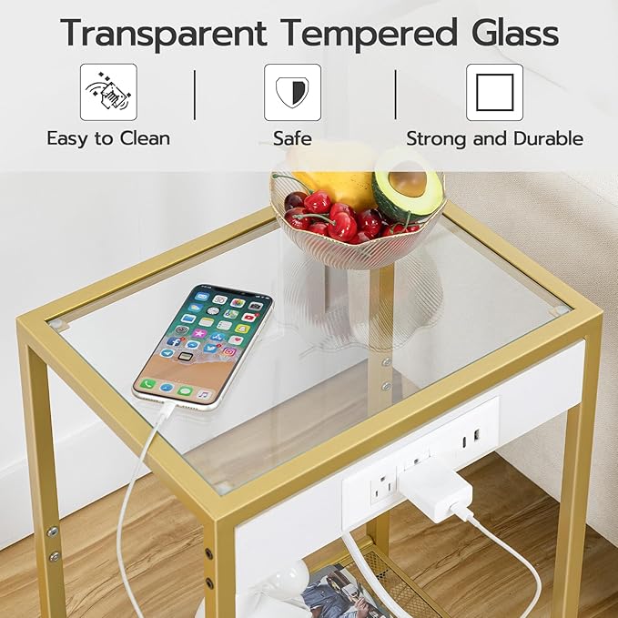 HOOBRO Side Table with Charging Station, End Table with USB Port, Nightstand - Image 5