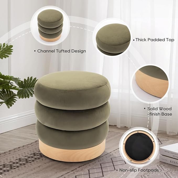 COLAMY Velvet Ottoman Footstool, Tufted Modern Foot Rest Stool - Image 6