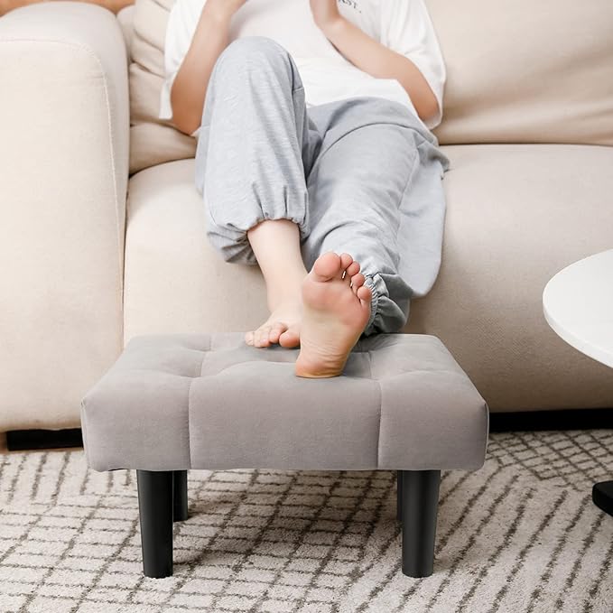 HOUCHICS Small Footstool Ottoman, Velvet Wooden Foot Stool Ottoman by HOUCHICS