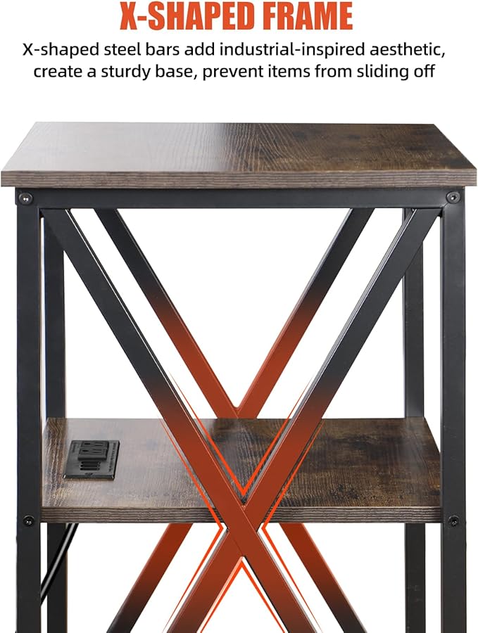 End Table with Charging Station, End Tables Living Room Set of 2 Farmhouse - Image 5