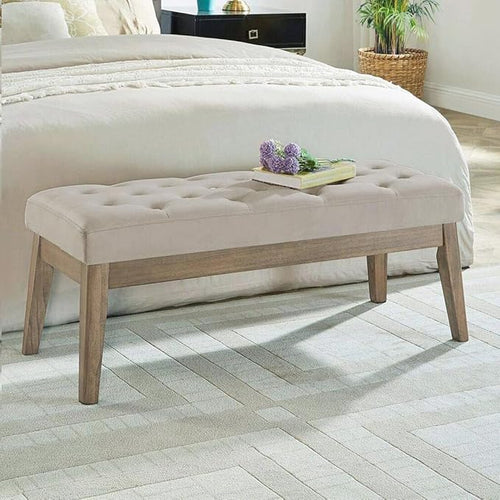 24KF Velvet Upholstered Buttons Tufted Entryway Bench by WEMARTHOMEDECOR