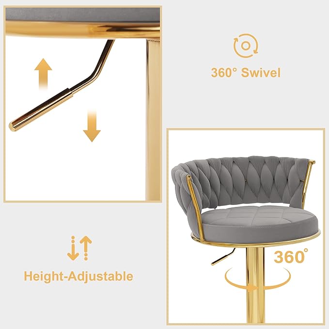 VECELO Bar Stools Set of 2, Adjustable Barstools Counter Height Stools - Image 5