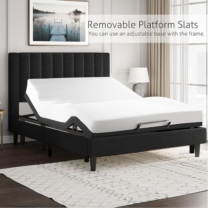 SHA CERLIN Queen Bed Frame/Velvet Upholstered Platform Bed Frame - Image 7