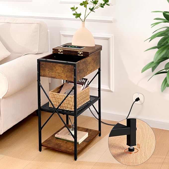 Narrow End Table with Charging Station, Side Table with 3 USB Ports and 2 AC - Image 6