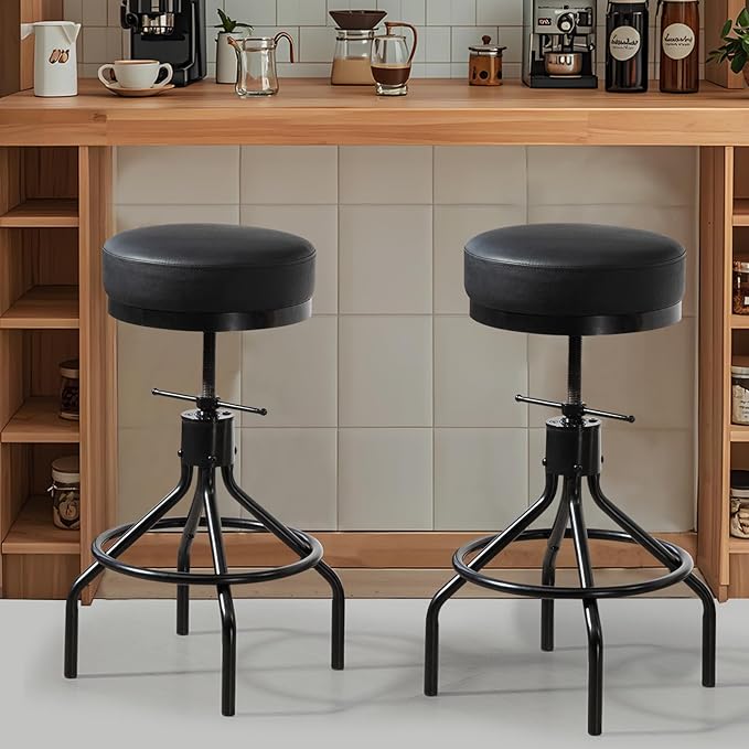 Counter Height Bar Stools Set of 2 Adjustable Swivel Barstools Modern PU - Image 2