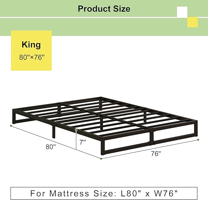 EMODA 7 Inch King Size Bed Frame No Box Spring Needed, Heavy Duty Metal Platform - Image 2