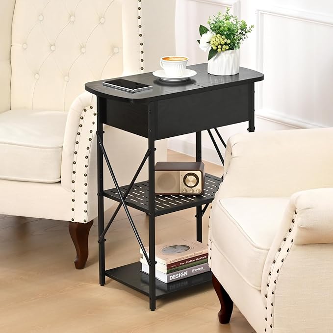 Narrow Side Table with Charging Station, End Tables Set of 2 - Image 7