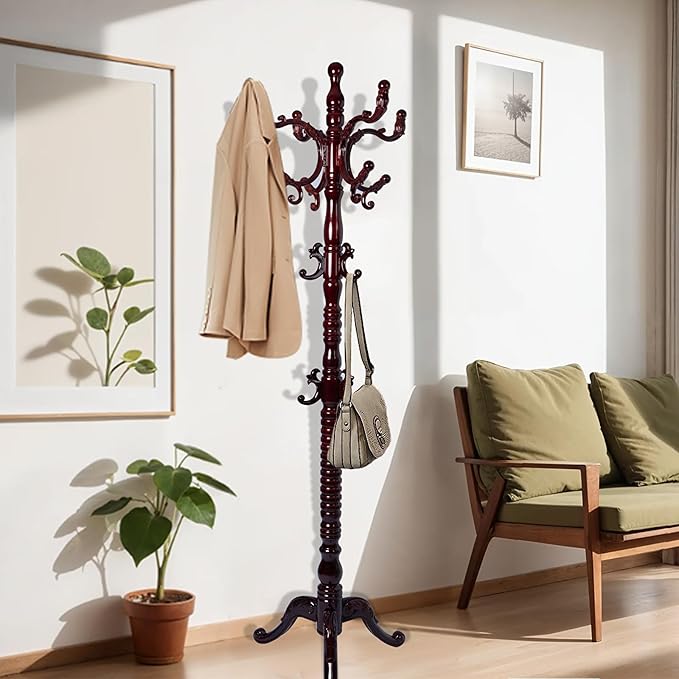 73 in Wood Coat Rack, Coat Rack Freestanding by VEGNIC