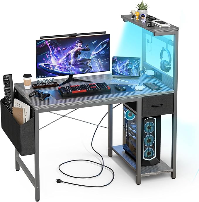 Gaming Desk 47 Inch with Power Outlet and LED Light, Computer Desk with by Unknown