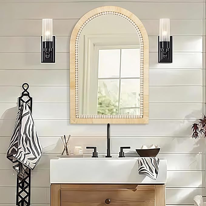 ULIKE Rattan Mirror for Bathroom, 24x36 Inch Arch Rustic Farmhouse Wall Decor - Image 4