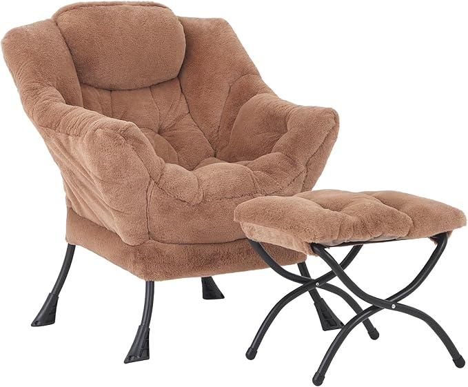 Lazy Chair with Folding Ottoman, Modern Accent Lounge Armchair with Armrests by MBOOYOME