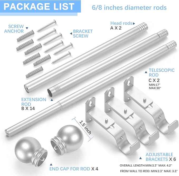 Curtain Rods for Windows 16 to 120 Inches, Curtain Rod Max Adjustable Length of - Image 3