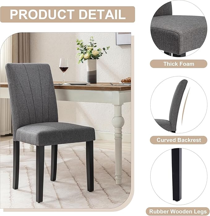VECELO Upholstered Dining Chairs Set of 6, Modern Fabric and High Back & Solid - Image 5