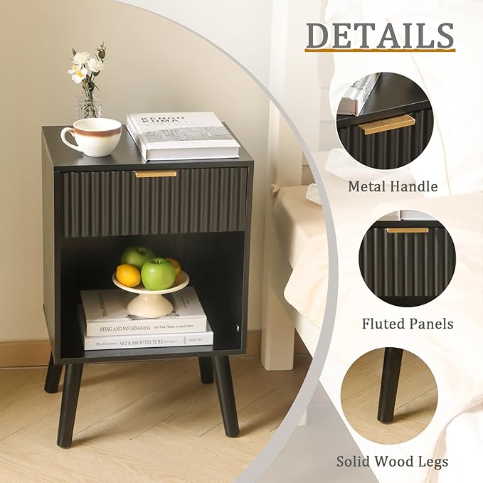 Black Fluted Nightstand, Modern Bedside Table - Image 5