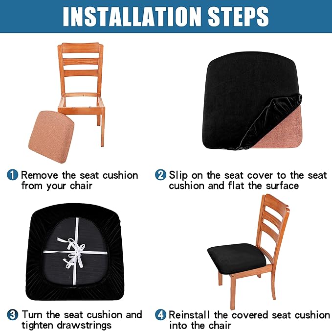 Smiry Velvet Seat Covers for Dining Room Chair Set of 2, Stretch Fit Removable - Image 7
