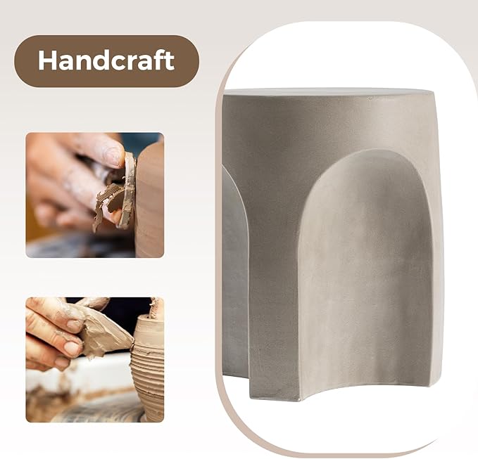COSIEST Set of 2 Concrete Side Table Drum Shape, 2 Pieces Outdoor Side Table - Image 5