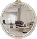 Vintage Round Wall Mirror 23.6inch Farmhouse Wooden Vanity Mirror by TopCity
