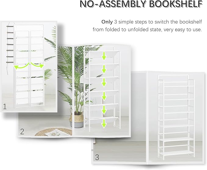 4NM No-Assembly 6 Tiers Folding Bookshelf Storage Shelves Vintage Bookcase - Image 6