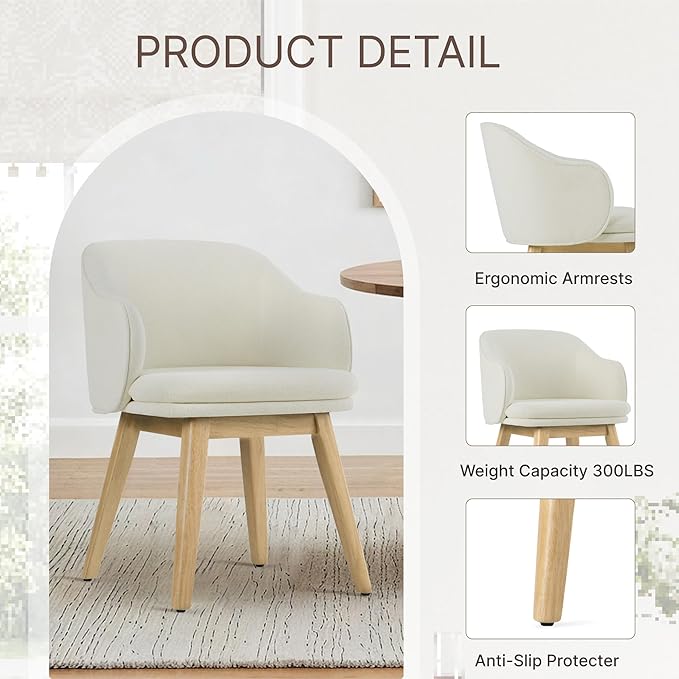 Wooden Dining Chairs Set of 4, Fabric Upholstered Modern Dining Room Chairs - Image 5