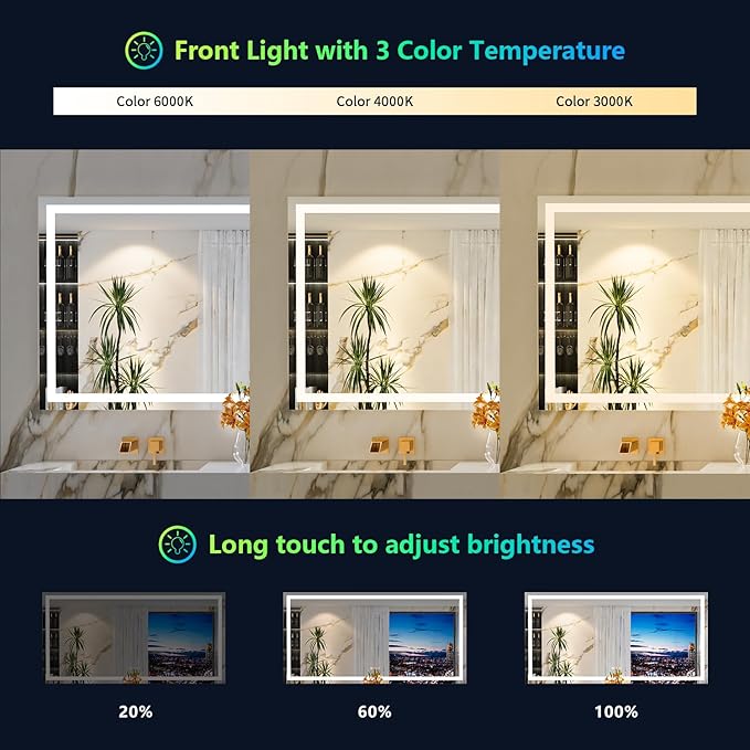 60x40 Inch RGB LED Bathroom Mirror Front Light and RGB Backlit Lighted Vanity - Image 4