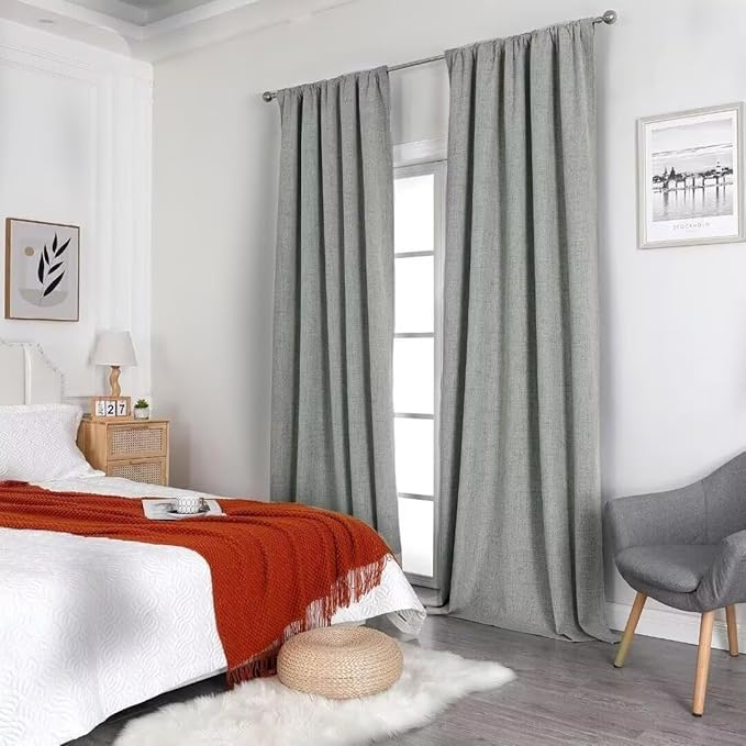 Joydeco Natural Linen Curtains 108 inch Length 2 Panels Set Burg 100% Blackout - Image 8