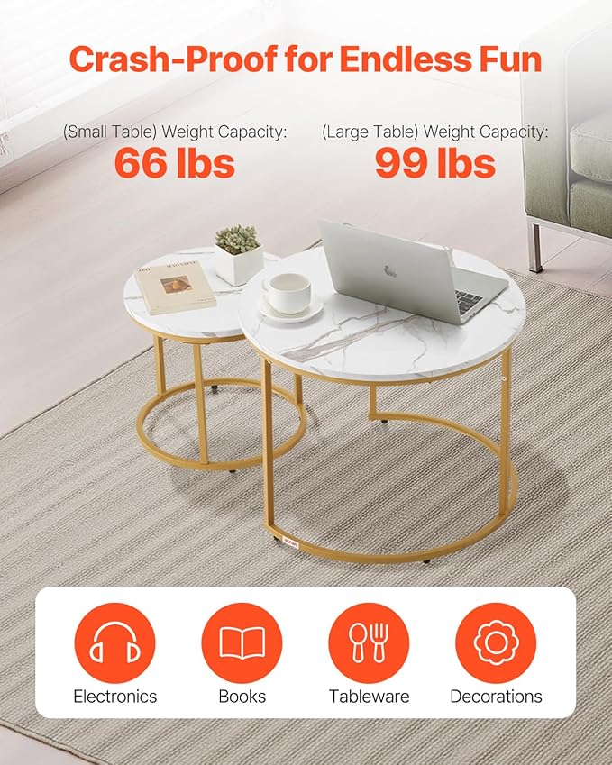 VEVOR Nesting Tables, Coffee Table Set of 2, 23.6 inch Round Coffee Table - Image 7