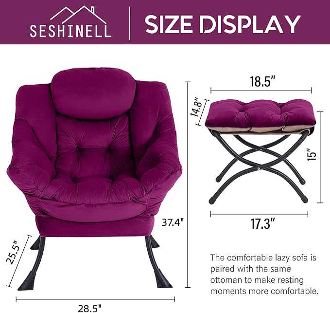 Lazy Chair with Ottoman, Modern Accent Chair Lounge Leisure Sofa Chair with - Image 2