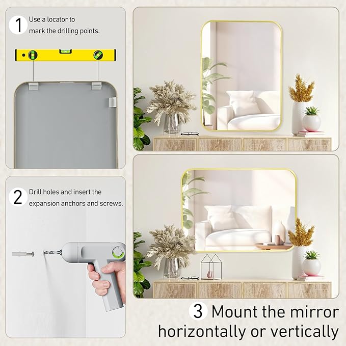 20x28 Inch Bathroom Mirror for Wall, Matte Gold Framed Rectangle Mirror - Image 8