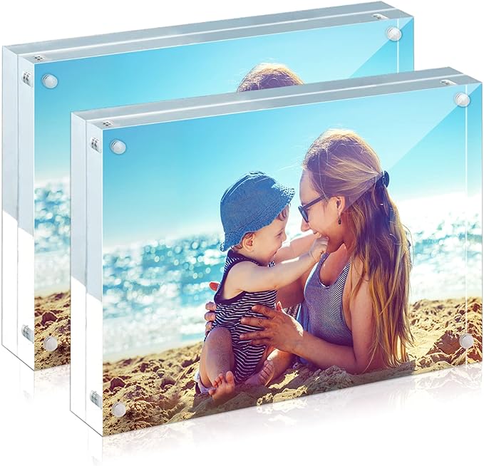 HELPLEX Acrylic Frames, 2 Pack 6x8, 24mm Thick, Free Standing by HELPLEX
