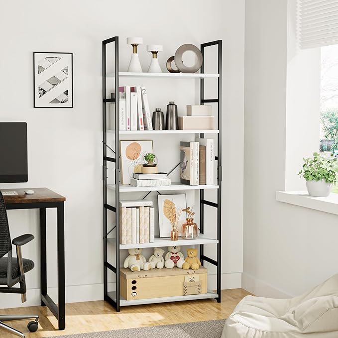 OTK 5 Tier Bookshelf, Tall Bookcase, Office Shelf Storage Organizer, Modern - Image 5