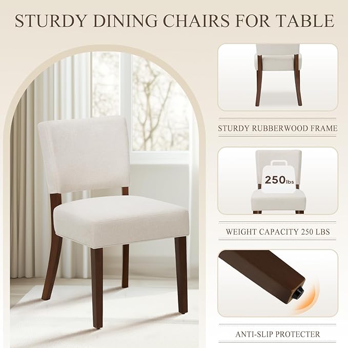 COLAMY Mid Century Modern Dining Chairs Set of 2, Upholstered Kitchen Chairs - Image 4