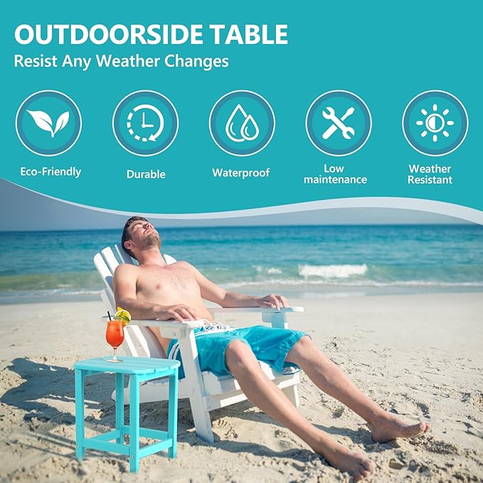 Hdpe Outdoor Adirondack Side Table, Wooden Textured, Set - Image 7