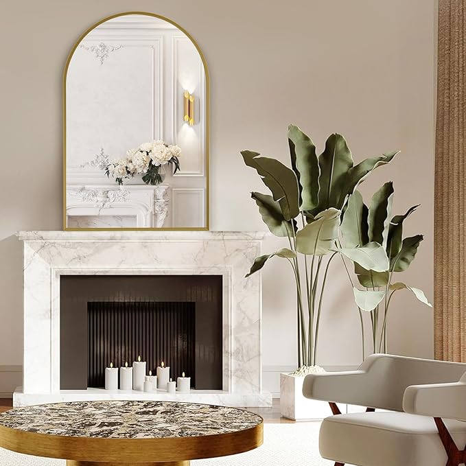 30" x 48" Gold Arched Mirror, Arch Wall Mirror, Metal Frame Black Bathroom - Image 3