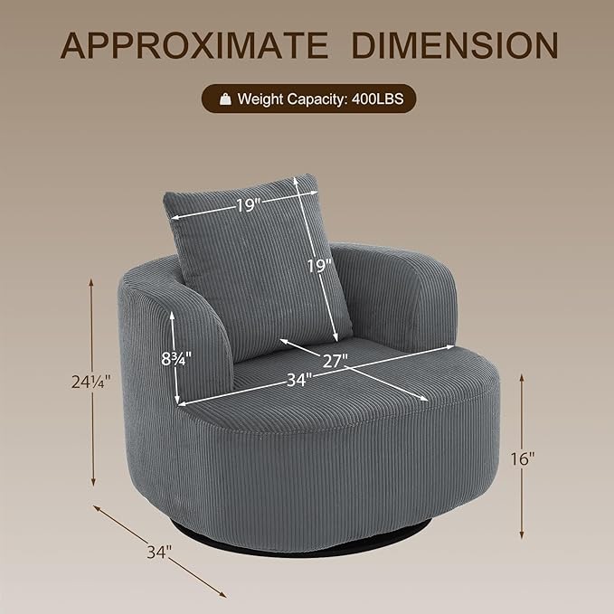 Furnimart 360° Swivel Barrel Accent Chair, Round Upholstered Comfy Lounge Chair - Image 2
