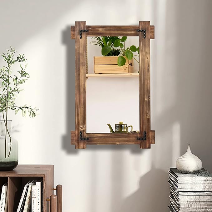 MeMoreCool Farmhouse Rustic Wood Framed Bathroom Mirror, Decorative Wall - Image 2