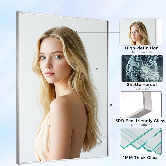 30x40 Inch Nickel Bathroom Mirror - Image 6