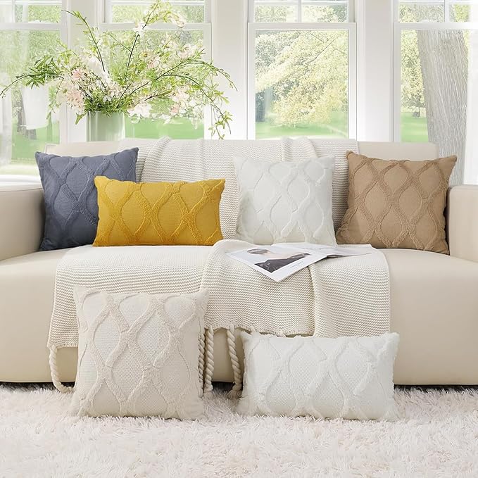 decorUhome Throw Pillow Covers 16x16 Inch Set of 2, Soft Plush Faux Fur Wool - Image 5