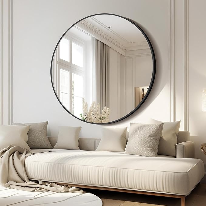 Black Round Mirror, 42 inch Large Circle Mirror, Aluminum Alloy Metal Frame - Image 3