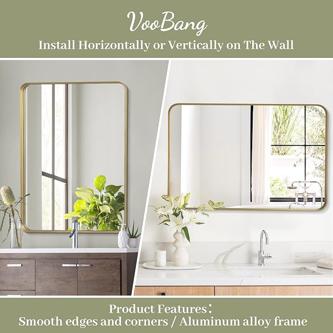 Bathroom Mirror 20x30 inch, Modern Round Corner Bathroom Vanity Mirror - Image 8