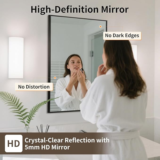 Matte Black Mirror, 24x32 Inch Aluminum Framed Rectangle Mirror, Tempered Glass - Image 2