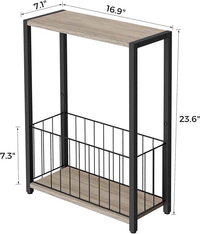 Narrow Side Table with Magazine Holder, Skinny End Table Perfect - Image 3