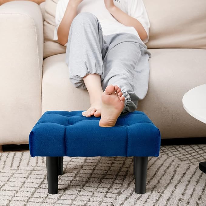 HOUCHICS Small Footstool Ottoman, Velvet Wooden Foot Stool Ottoman - Image 3