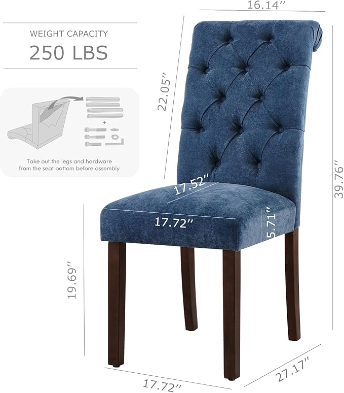 COLAMY Button Tufted Dining Chairs Set of 2, Parsons Upholstered Fabric Dining - Image 2