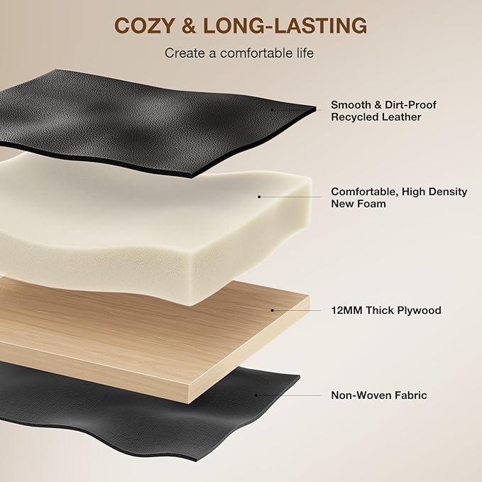 24-Inch Leather Bar Stools Set of 2, Counter Height Barstools - Image 3