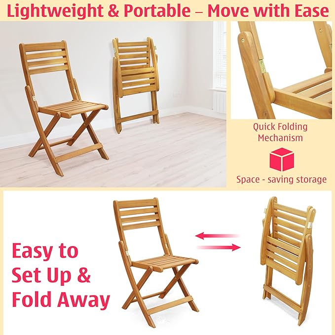 Tranquillo Anya Acacia Wood Folding Chairs Set of 2 – 400lbs Capacity, No - Image 3
