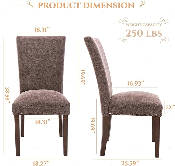 Parsons Dining Chairs Set of 4, Upholstered Nailhead Dining Room Kitchen Side - Image 3