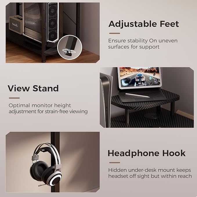 GTPLAYER L Shaped Gaming Desk, Carbon Fiber Style Computer Desk - Image 9